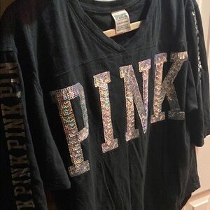Victoria's Secret PINK Black Sequin Logo T-Shirt
